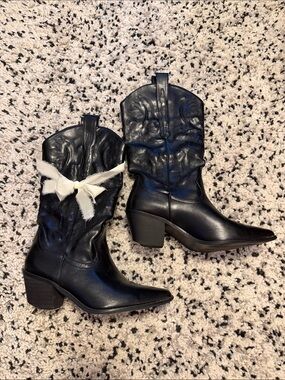 Black Leather Western cowboy Boots
